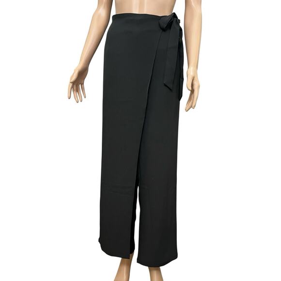 Halara High Waisted Side Tie Work Pants Large Wide Leg Black Skirted Trousers - Picture 1 of 7